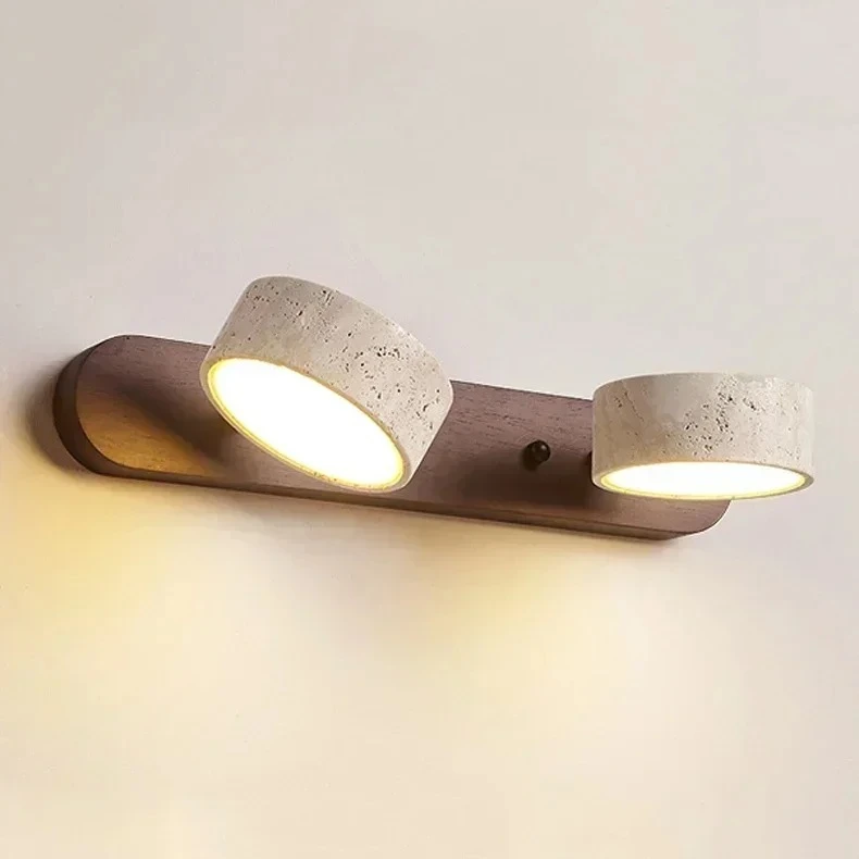 Creative Circular LED Rotatable Lamp Spanish Natural Limestone Double-sided Wall Lamp Bathroom Vanity Mirror Front Lamp