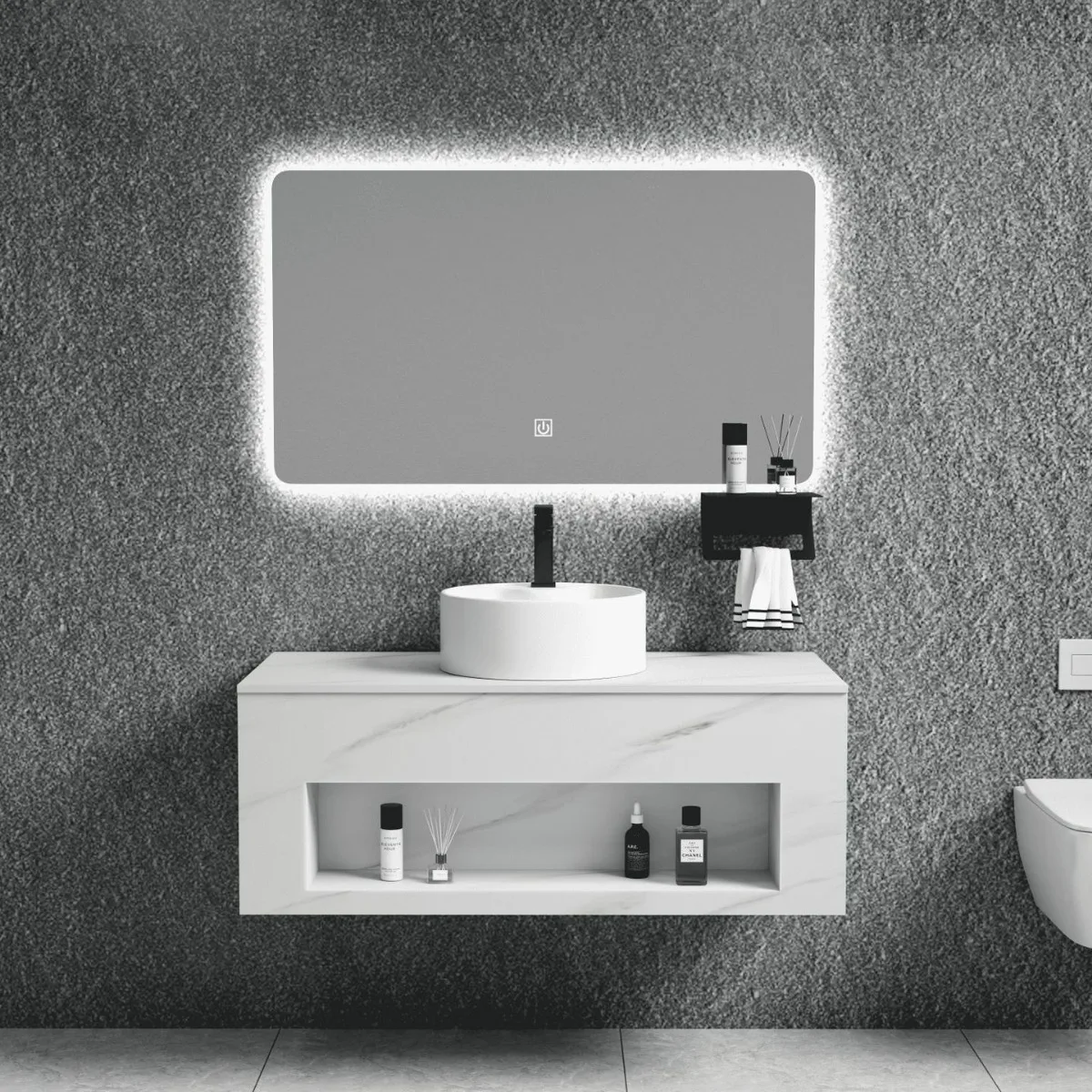 New metal rock slab table basin bathroom cabinet bathroom smart mirror integrated ceramic wash basin washstand