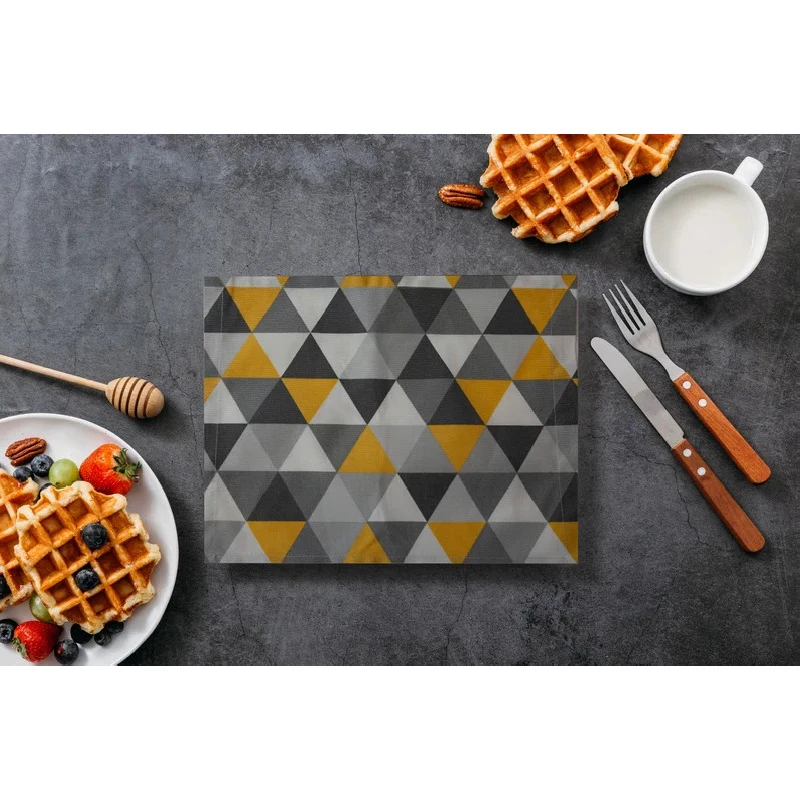 VIKAMA 2/4/6pcs Geometric Triangle Dining Mat, Polyester Linen Anti Slip Dining Table Mat, Suitable For Home Kitchen Decoration