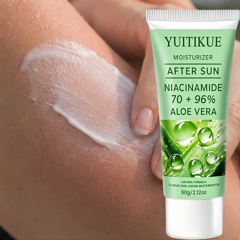 YUITIKUE Crema Hidratante Reparadora Post-Solar con 96% de Aloe Natural, Fórmula Hidratante de Larga Duración, Repone la Humedad de la Piel del Rostro y Cuerpo
