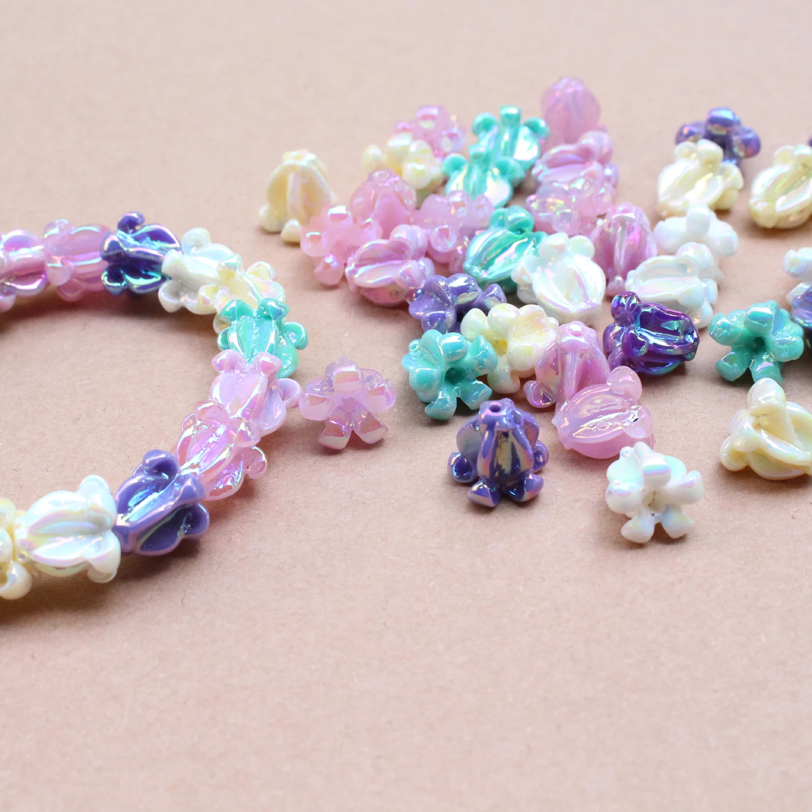Iridescent Artificial Coral Crown Flower AB Coating  Loose Beads Hawaii Ocean Style Making For DIY Bracelet Necklace Earrings