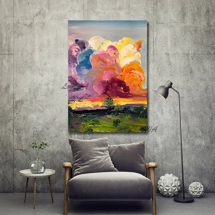 

Современная пейзажная картина маслом, абстрактная картина на холсте, красочный акриловый ручной рисунок, безрамное, наружное настенное художественное украшение