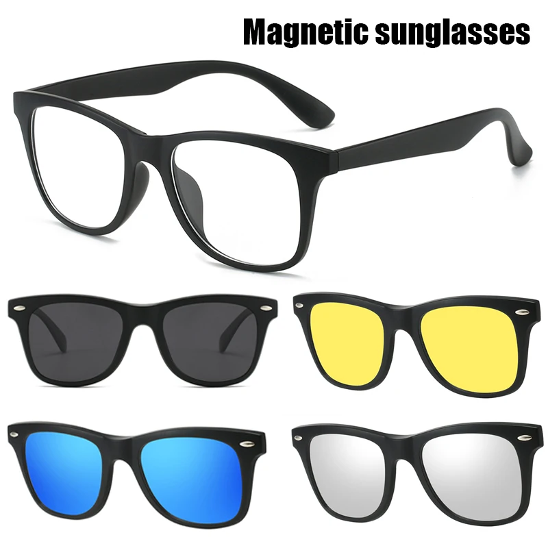 New Design 4 in 1 Magnetic Clip on Glasses High Quality Anti-UV Rivet Sunglasses Men Women Anti-Glare Eyewear Gafas De Sol