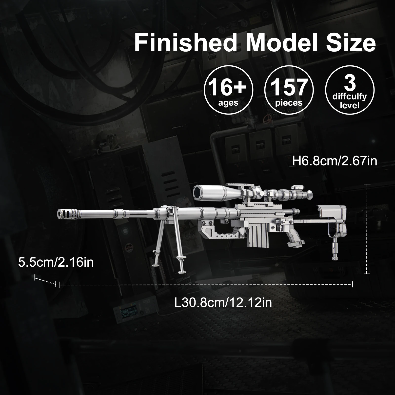 Piececool 3D Metal Puzzles CheyTac M200 Sniper Rifle Assembly Metal Model Kits DIY Set Creative Toys for Adult Brain Teaser