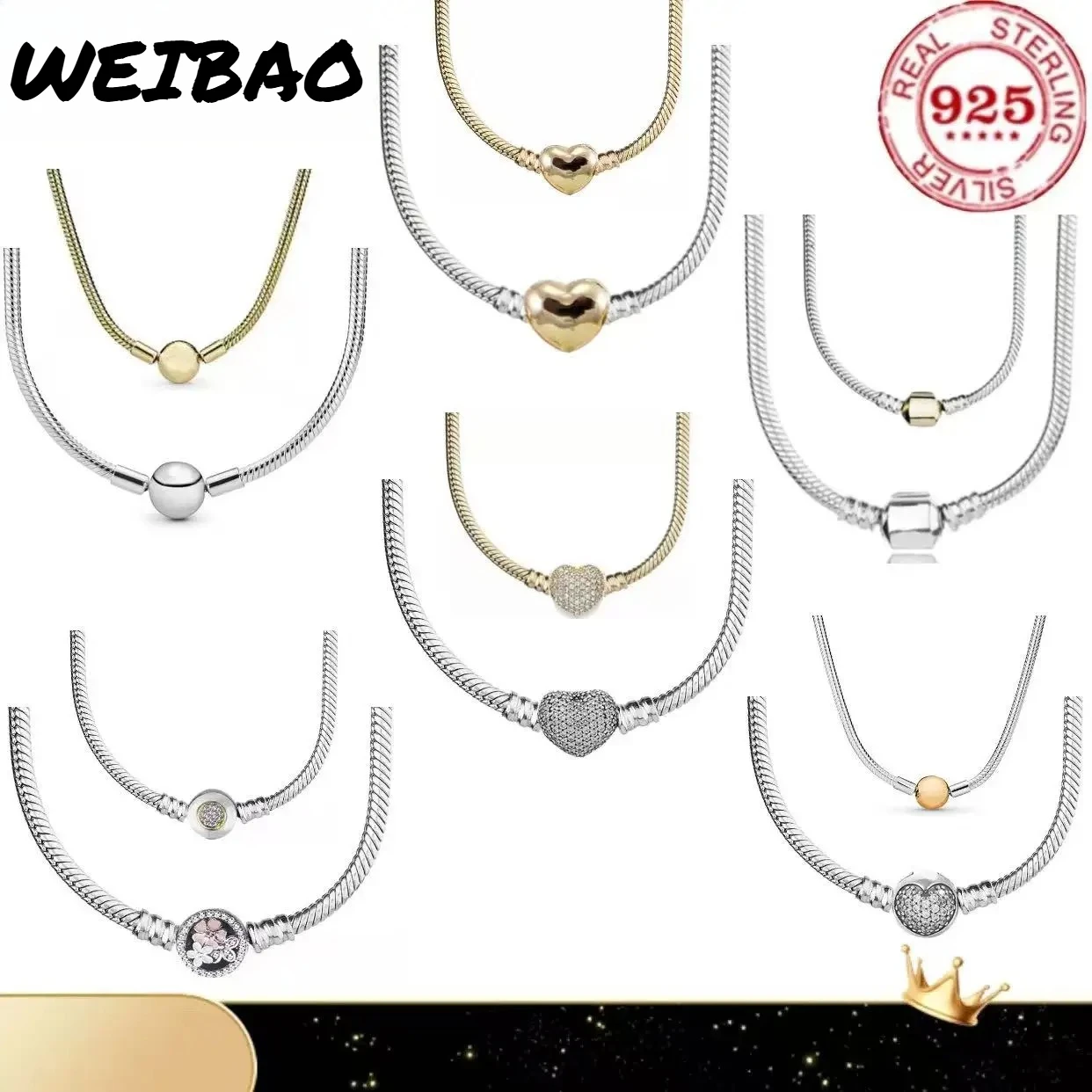 

Hot Selling Snake Chain Necklace Heart Shape Buckle 925 Sterling Silver Necklace Fit Beads DIY For Women's Fine Jewelry Gifts