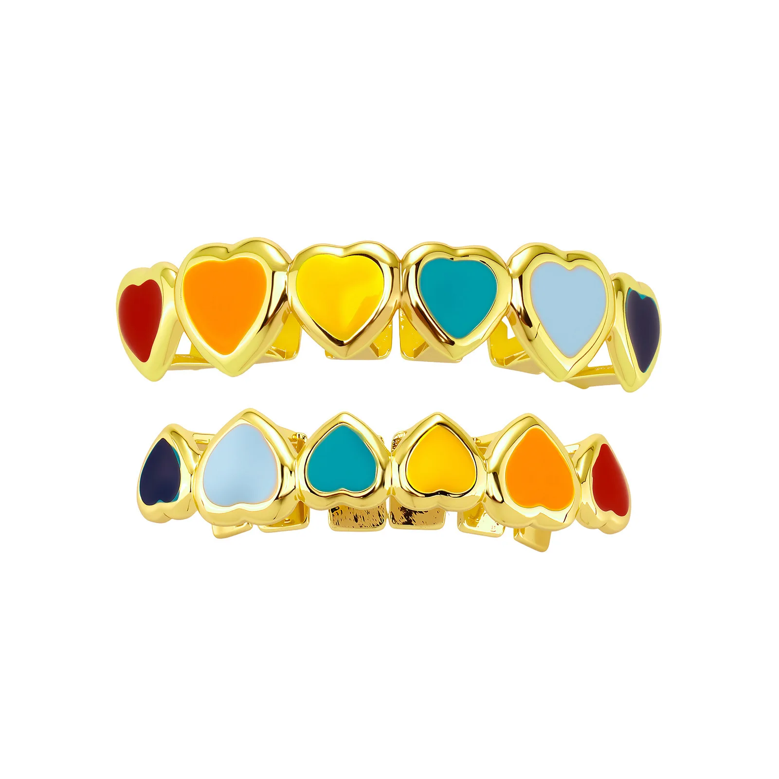 YOUNGX أعلى أسفل 6/6 متعدد الألوان القلب الأسنان Grillz خمر الملونة لامعة الأسنان قبعات للنساء الرجال المجوهرات شوايات الأسنان #1