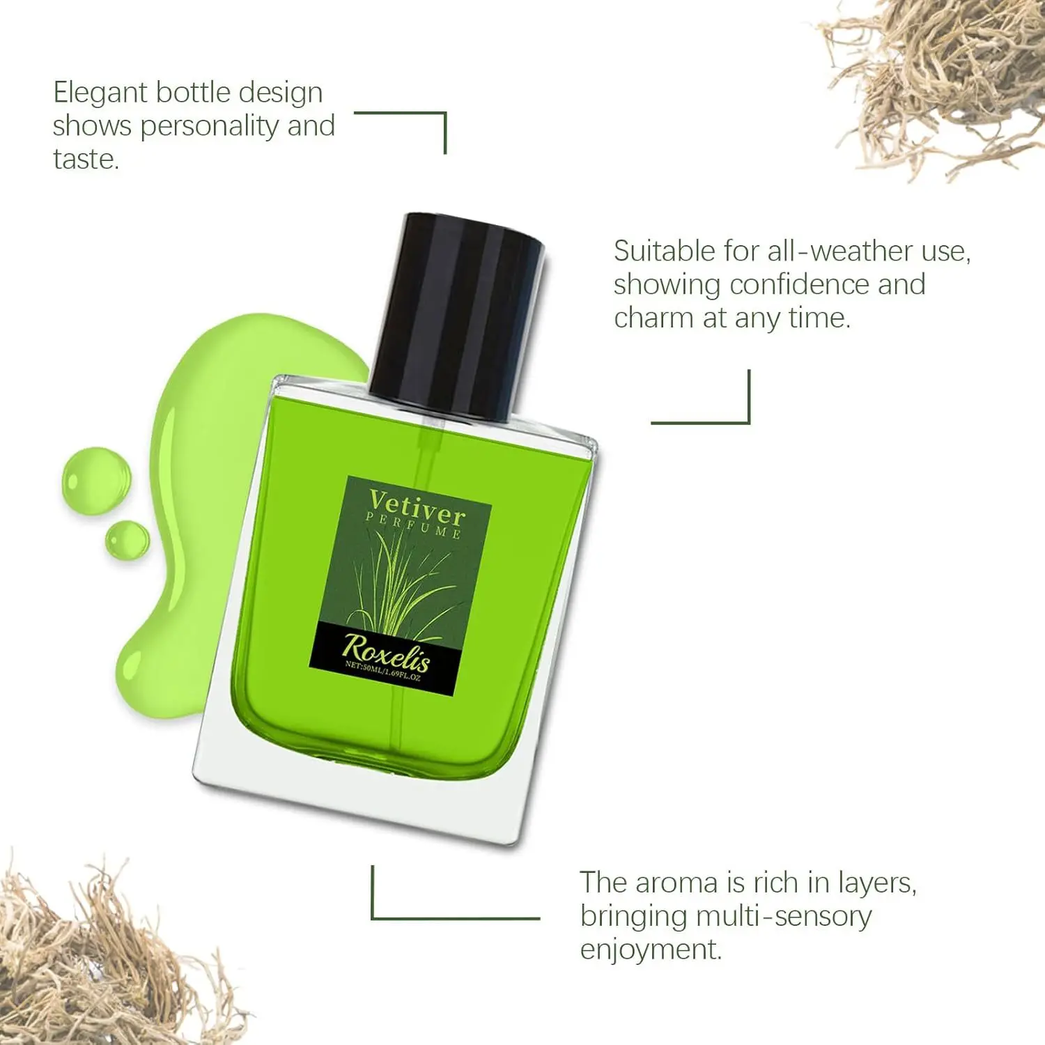 Vetiver parfum rambut pria, semprotan parfum wangi & Tubuh 50ml tahan lama untuk wanita