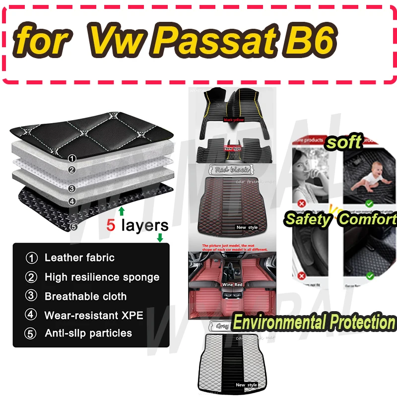 

LUXURY Custom Car Floor Mats for VW Vw Passat B6 2005-2011 Year Eco-friendly Leather Car Accessories