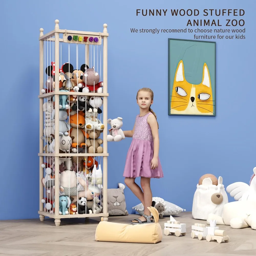 منظم تخزين الألعاب الخشبية للحيوانات المحشوة: حامل بلوشي مطور، سعة كبيرة #3