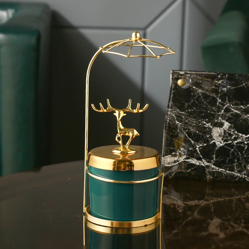 Simple Art Luxury Emerald Ashtray Phnom Penh Deer Toothpick Tube Modern Home High-end High-foot Cotton Swab Box Storage Jar Gift