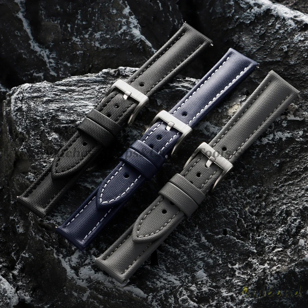 Tali Jam Tangan Kain Layar Rilis Cepat 18/19/20/21/22Mm untuk Penyelam Seiko Jahitan Gelang Kulit Nilon Sejuk untuk Jam Tangan Pintar