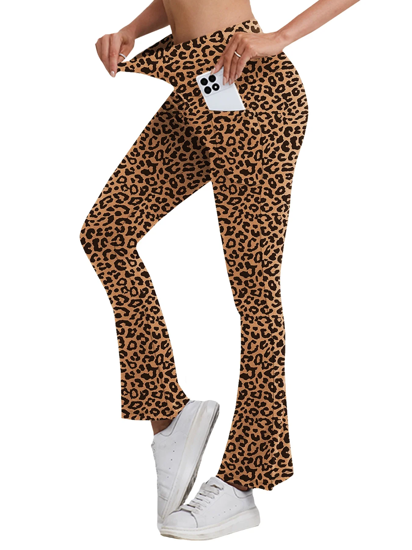 여성용 슈퍼 소프트 플레어 팬츠 포켓 하이웨이스트 뱃살 보정 운동 요가 푸쉬업 짐 피트니스 레깅스 벨보텀