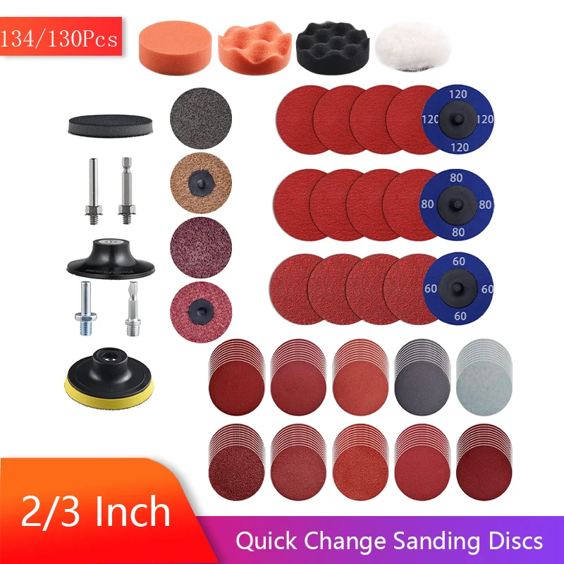 2/3Inch Sanding Discs Pad 130/134 Pack for Drill Grinder Rotary Tools Die Grinder Accessories with 1/8