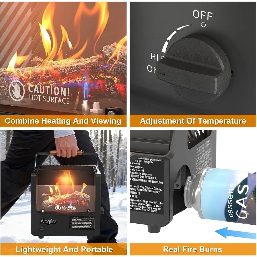 Portable 3-in-1 Gas Fire Pit, 5200 BTU Butane Heater, Outdoor Safe Tabletop Fire Bowl for Camping and Fishing view 3