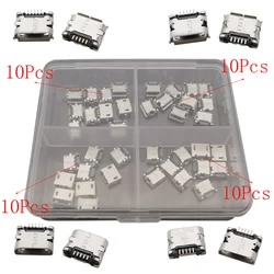 40Pcs Micro USB Female Jack 5 Pin Power Charger Socket Connector Soldering Type USB Data Port Repair Replacement DIY