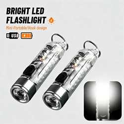 400LM Keychain LED Flashlight EDC Rechargeable Torch Waterproof Fluorescent Work Light Camping Pocket Torch Red and Blue Light