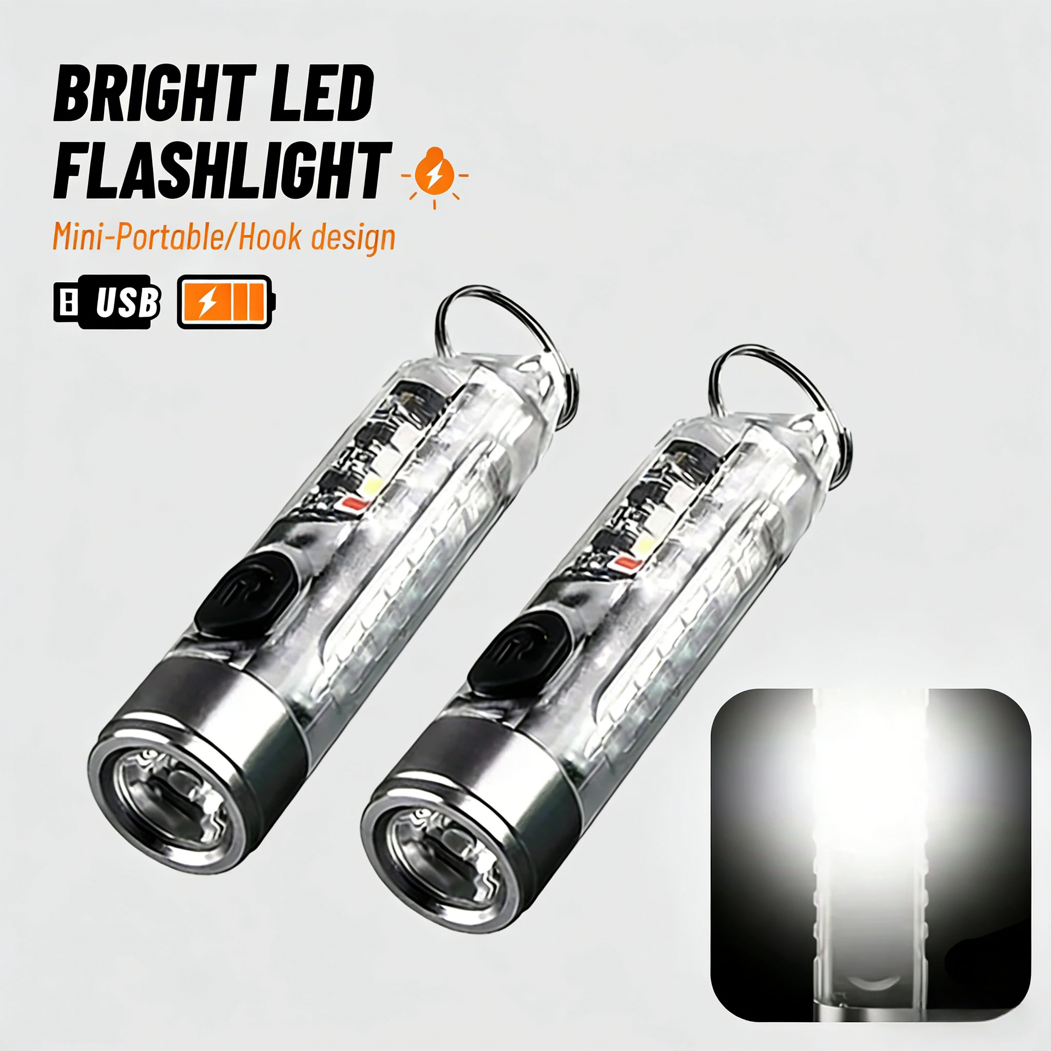 400LM Keychain LED Flashlight EDC Rechargeable Torch Waterproof Fluorescent Work Light Camping Pocket Torch Red and Blue Light