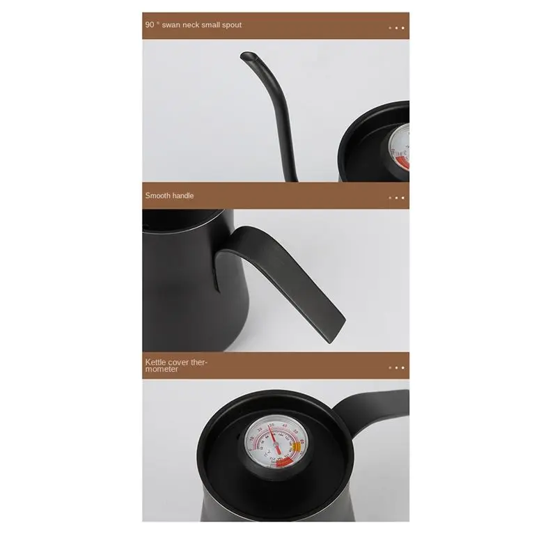 ABJS 550ML Stainless Steel Coffee Drip Kettle with Thermometer Gooseneck Pour Over Coffee Tea Pot Coffee Pots