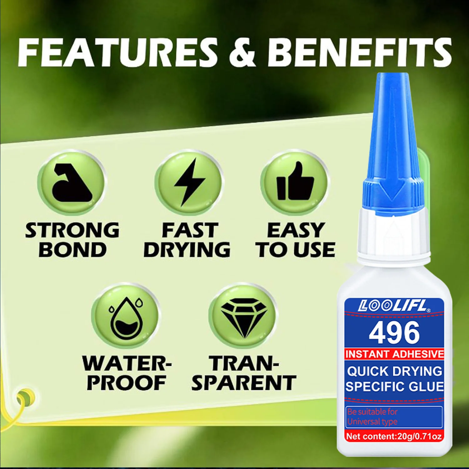 496 Multi-Purpose Super Glue Cyanoacrylate Adhesive 20g Instant Fast Adhesive Rubber Wood Glass Stronger All Bonding Glue tool