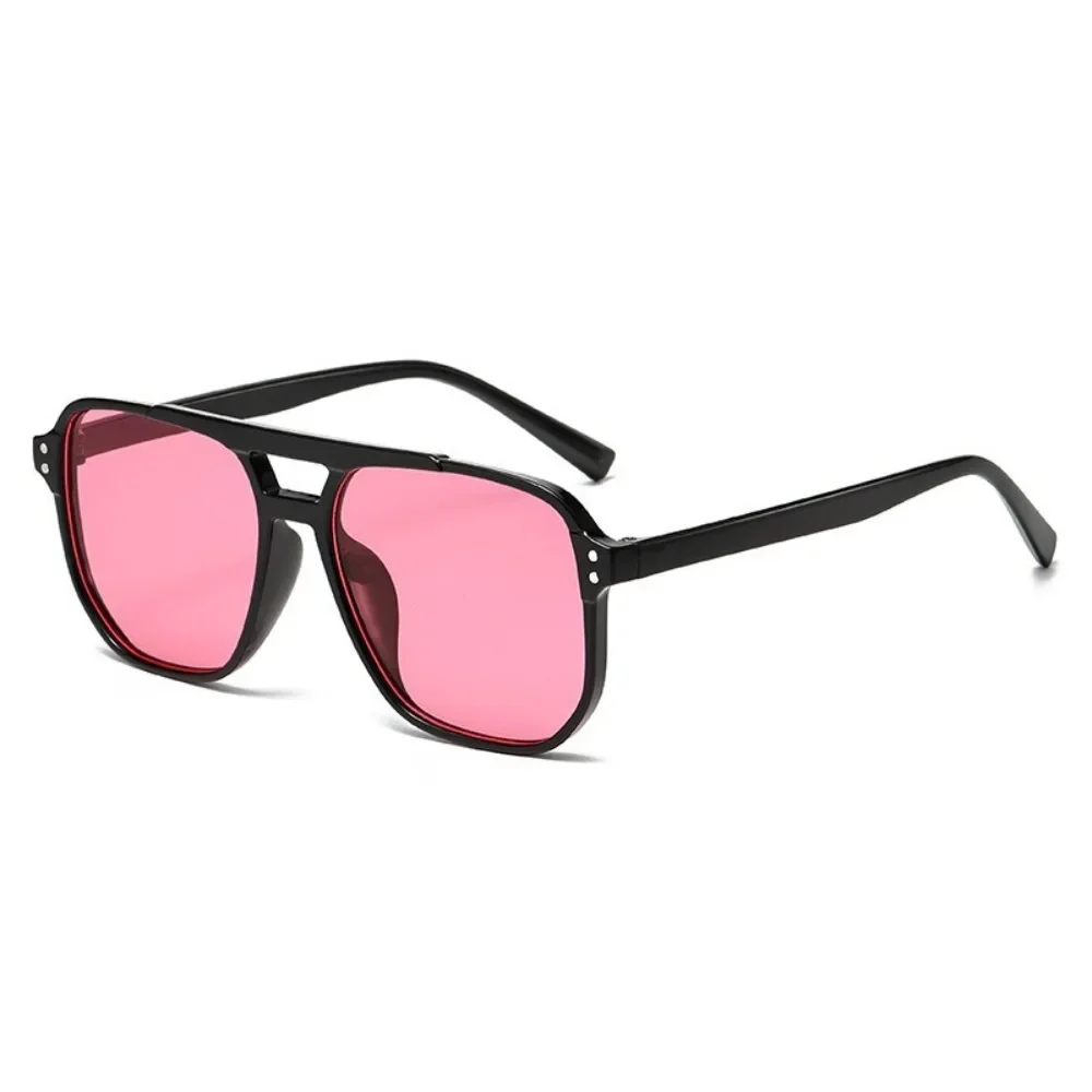 5 Pairs of Double Beam Gradual Change Lens Sunglasses Set, Retro Black Frame Square Fashion Glasses, Daily Travel Birthday Gift