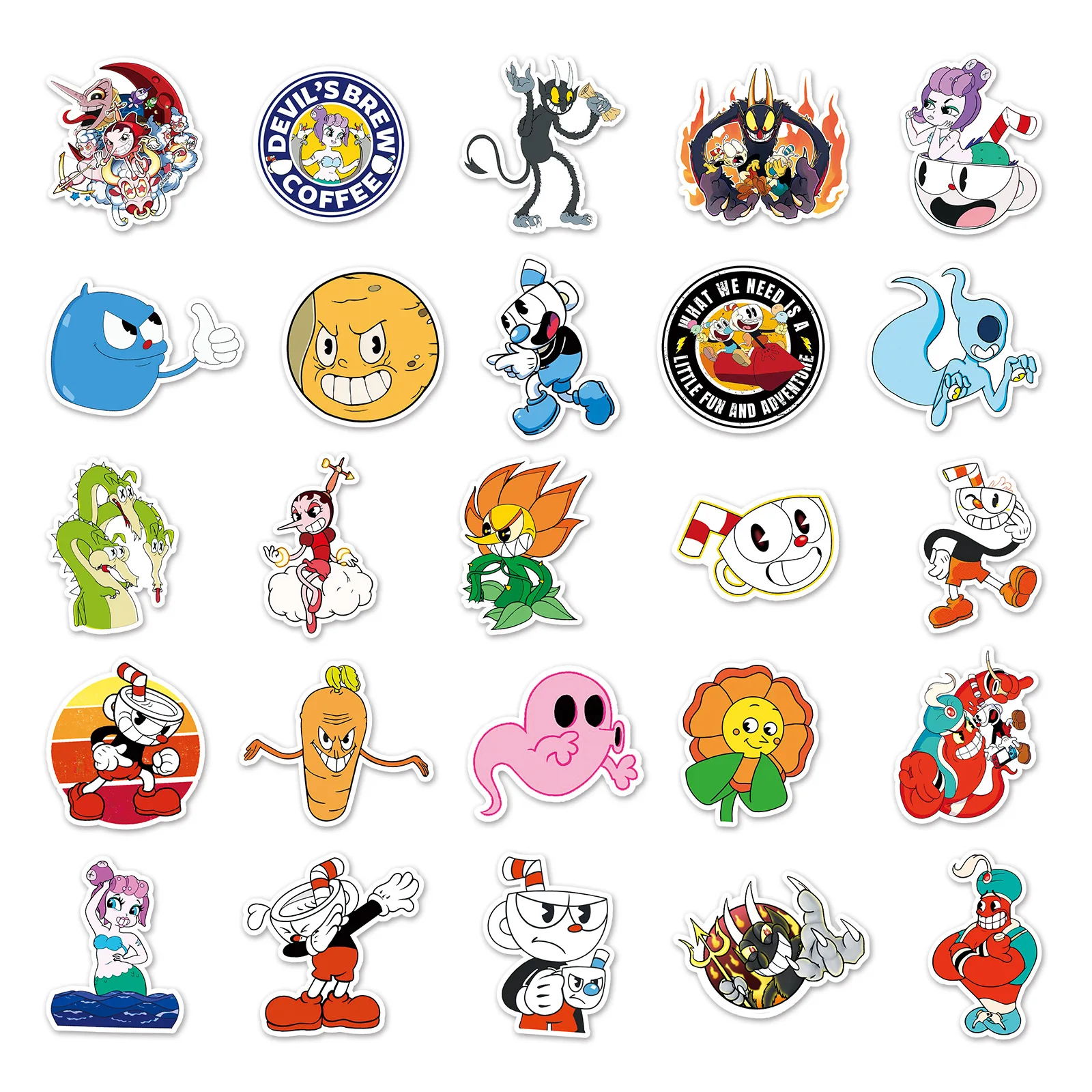 Pegatinas de Graffiti de la serie Cuphead Retro, 10/50 piezas, aptas para ordenador portátil, teléfono, monopatín, decoración de tazas, pegatinas DIY, juguetes al por mayor