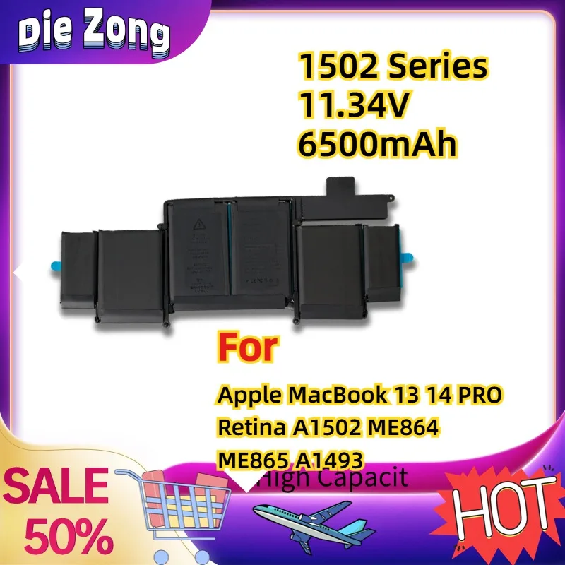 In Stock  For Apple MacBook 13 14 PRO Retina A1502 ME864 ME865 A1493 Laptop Batteries in  1502 Series 11.34V 6500mAh