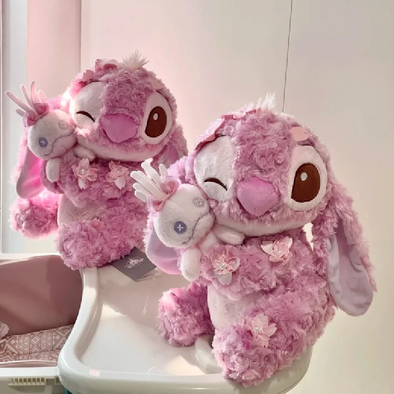 디즈니 카와이 스티치 핑크 사쿠라 플러시 장난감 인형 베개 부드러운 소녀 선물 박제 동물 Collectible 귀여운 베개 도시 장식품