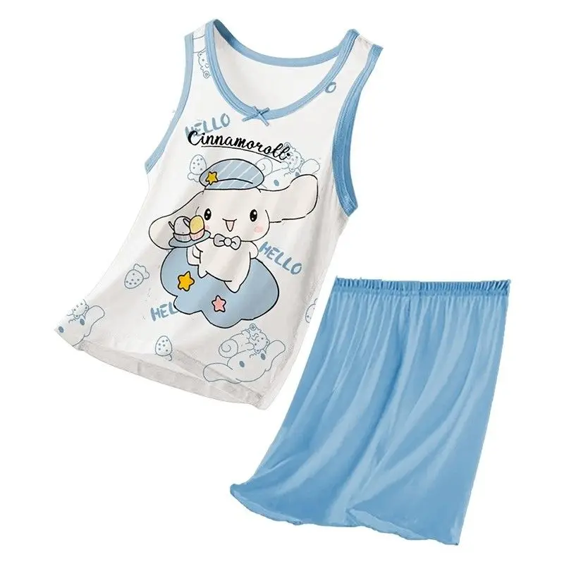 

2024 Children New Pajamas Sanrioed Kawaii Anime Kuromi My Melody Cinnamoroll Summer Thin Girl Vest Home Wear Set Gift for Kids