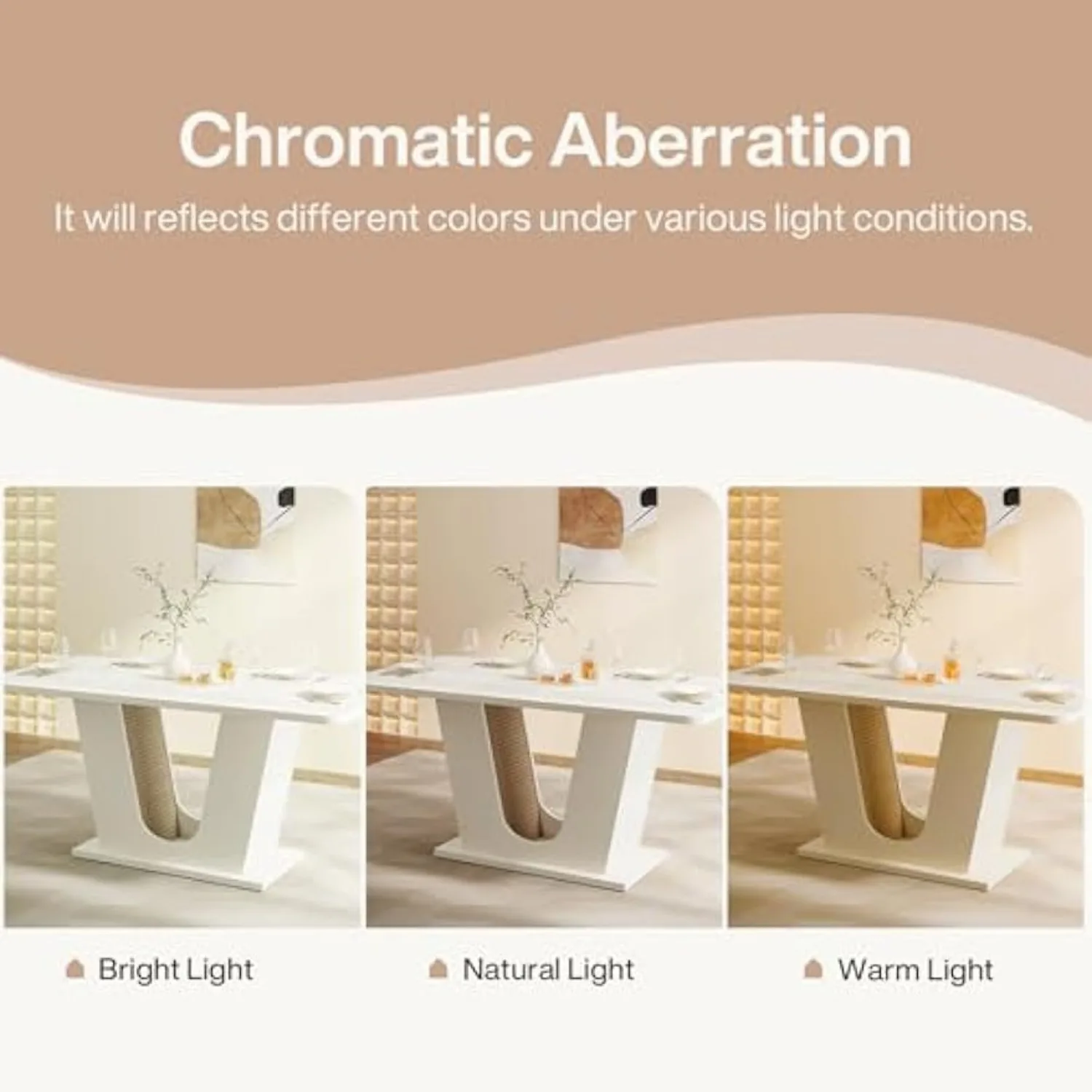 Mesa de jantar moderna LITTLE TREE para 4-6 pessoas, mesa de cozinha retangular de 55 polegadas com base em forma de U, branco creme