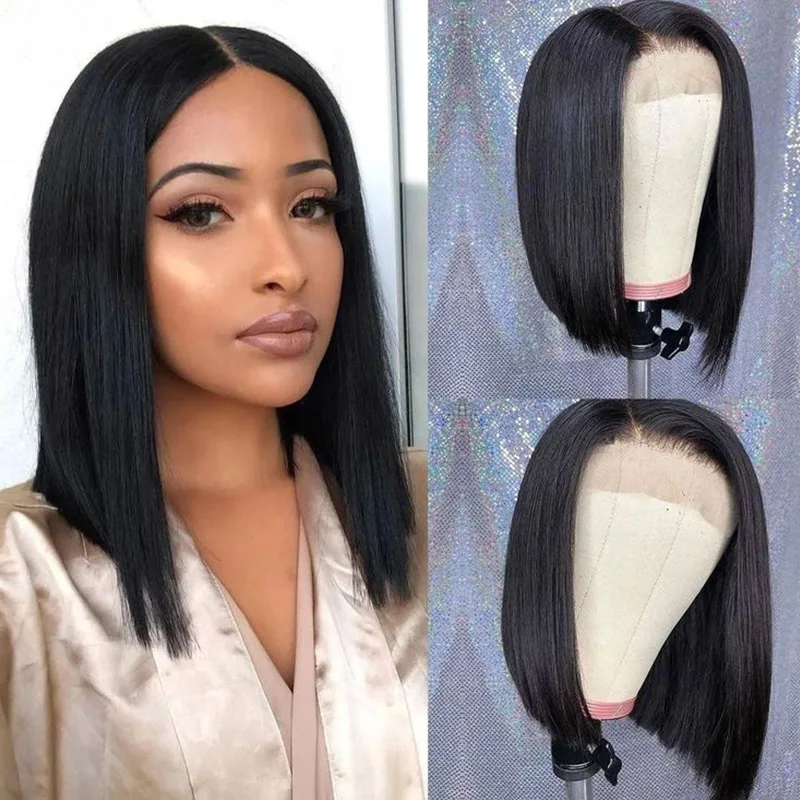 Perruque Bob Lace Front Wig indienne Remy naturelle courte, cheveux lisses, pre-plucked, bon marché, vente en gros, pour femmes africaines