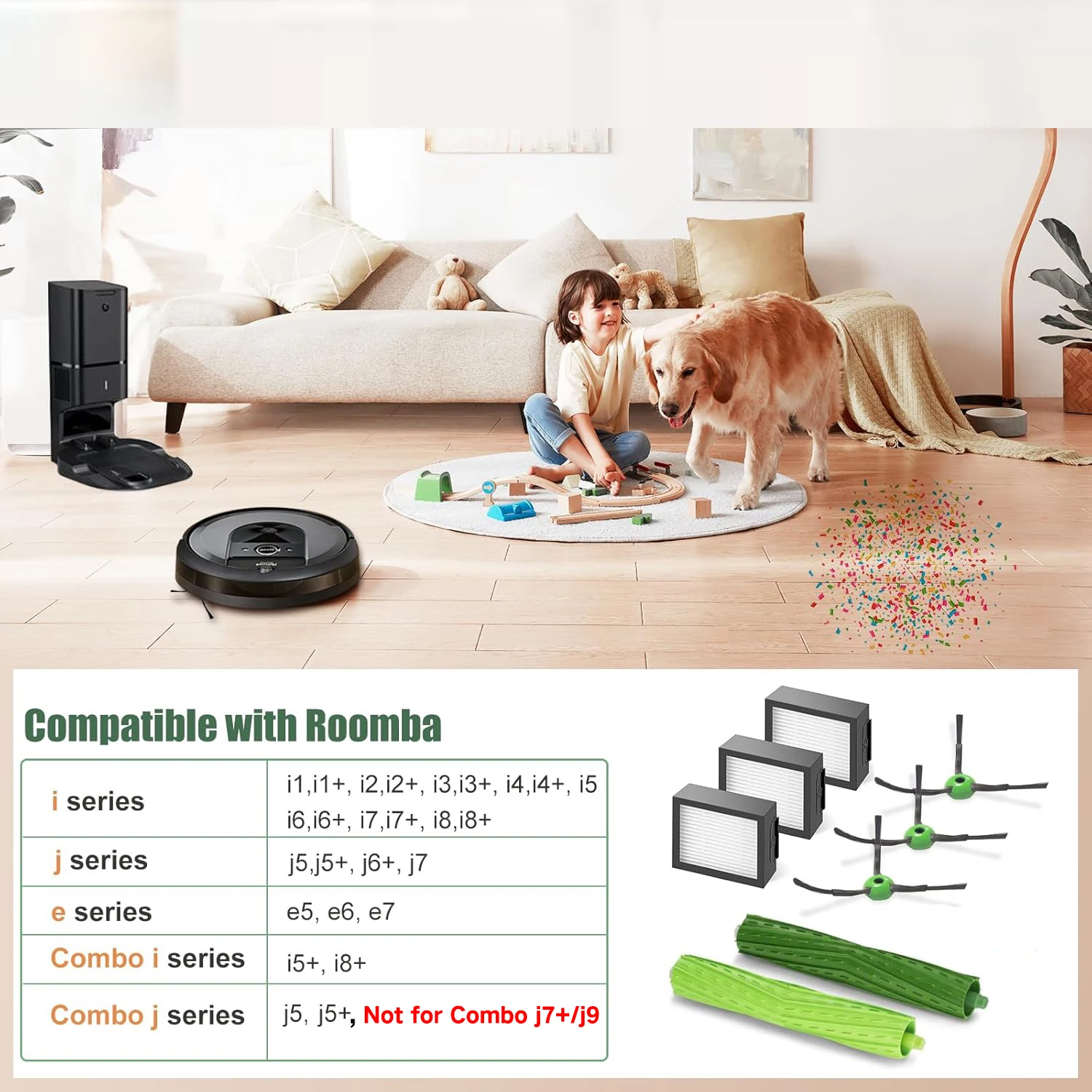 Piezas de repuesto compatibles con iRobot Roomba E I J Series E5 E6 i7 i6 i1 i2 i3 i3 + i4 i8 filtro de Cepillo Lateral 