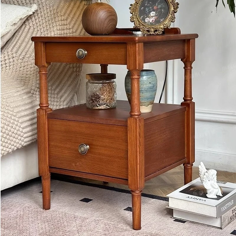 

Vintage Solid Wood Bedside Tables Bedroom Nightstand with Drawer Small Space Storage Cabinet Apartments Bedside Organizer