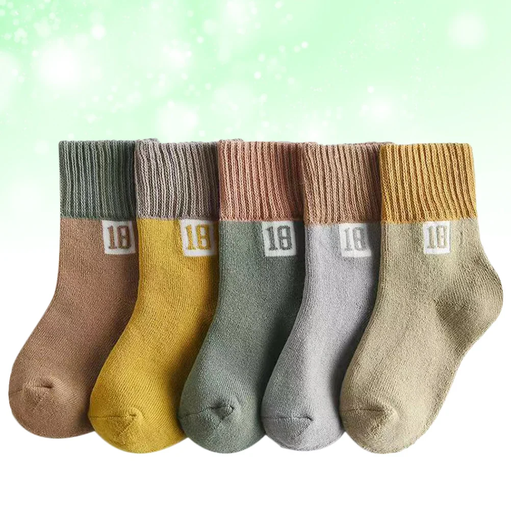 

5pcs Baby Trendy Cotton Mid-Calf Soft Non-Slip Warm For Kids Spring Autumn Winter Newborn Socks Toddler Short Socks
