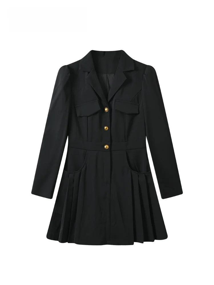 

plus Size A-Line Midi Suit Dress Women Summer New Style Hepburn Long Sleeve Pleated Skirt for Plump Sister Luxury Style Polye...