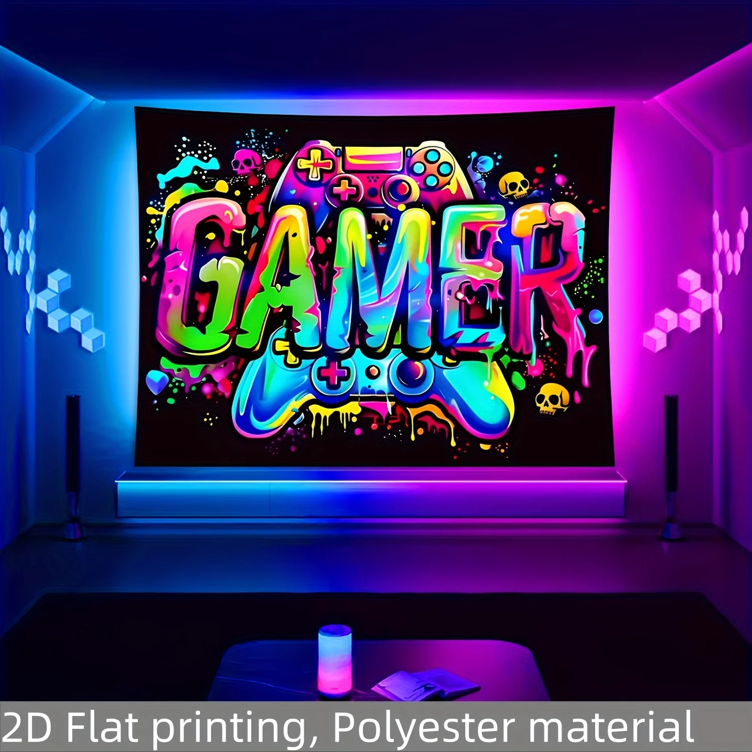 VIKAMA Fluorescent Gaming Controller Wall Tapestry Living Room, Bedroom, Office Home Decor, Wall Art, Wall Hanging