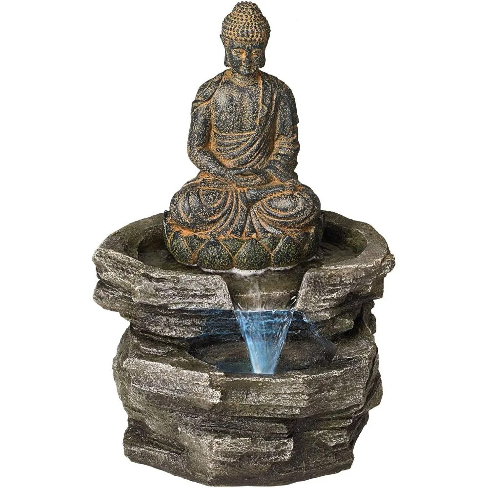 Sitting Buddha Rustic Zen Outdoor Floor Water Fountain 21