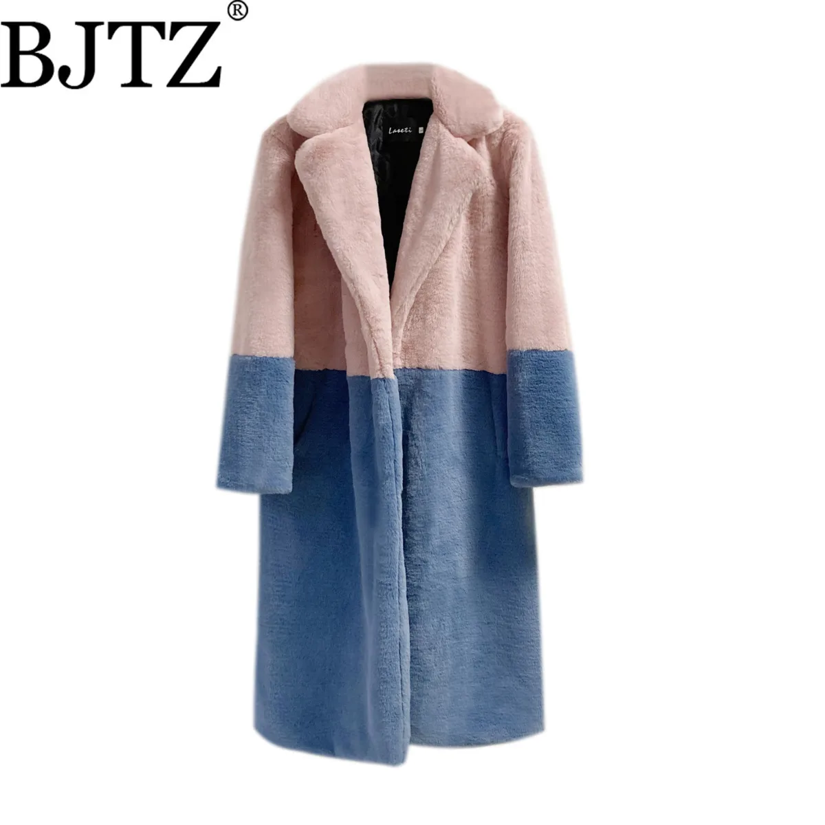 

BJTZ зимнее свободное норковое бархатное пальто средней длины из искусственного меха в стиле пэчворк с меховым воротником для женщин