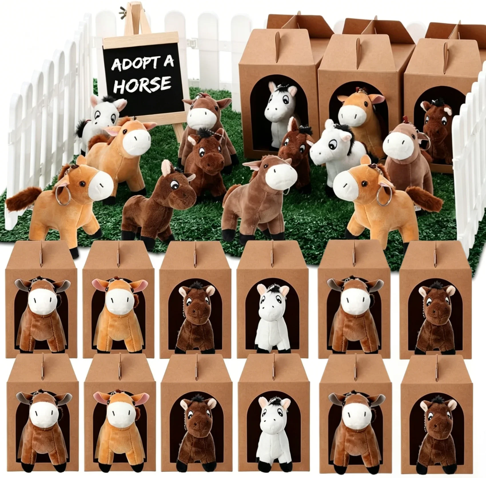 8-24Set Adopt a Horse Party Supplies Horse Stuffed Animal Toys Horse Plush for Birthday Adopt a Pony Party Decoration