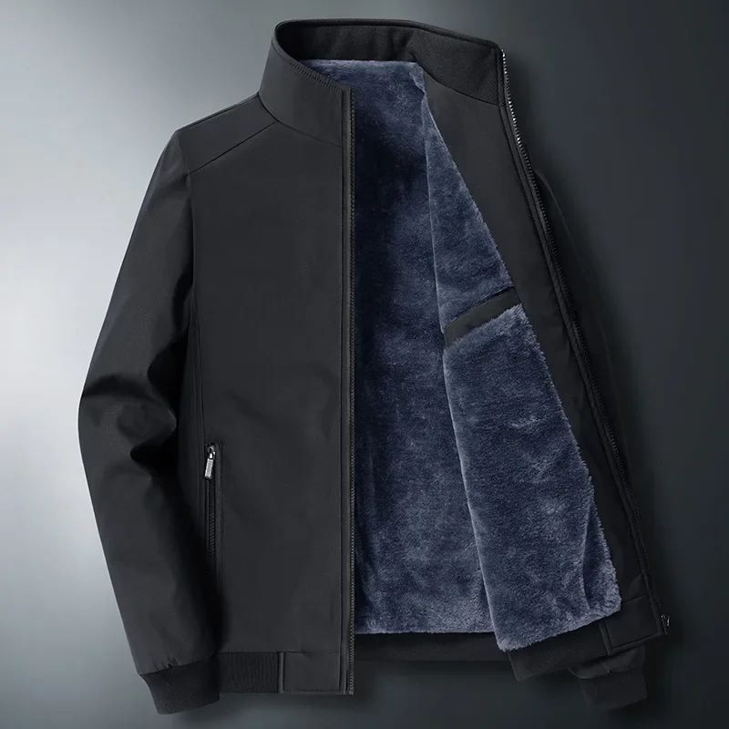 Autumn/winter Fleece-lined Thickened Woolen Jacket For Middle-aged Elderly Men Warm Excessively Large