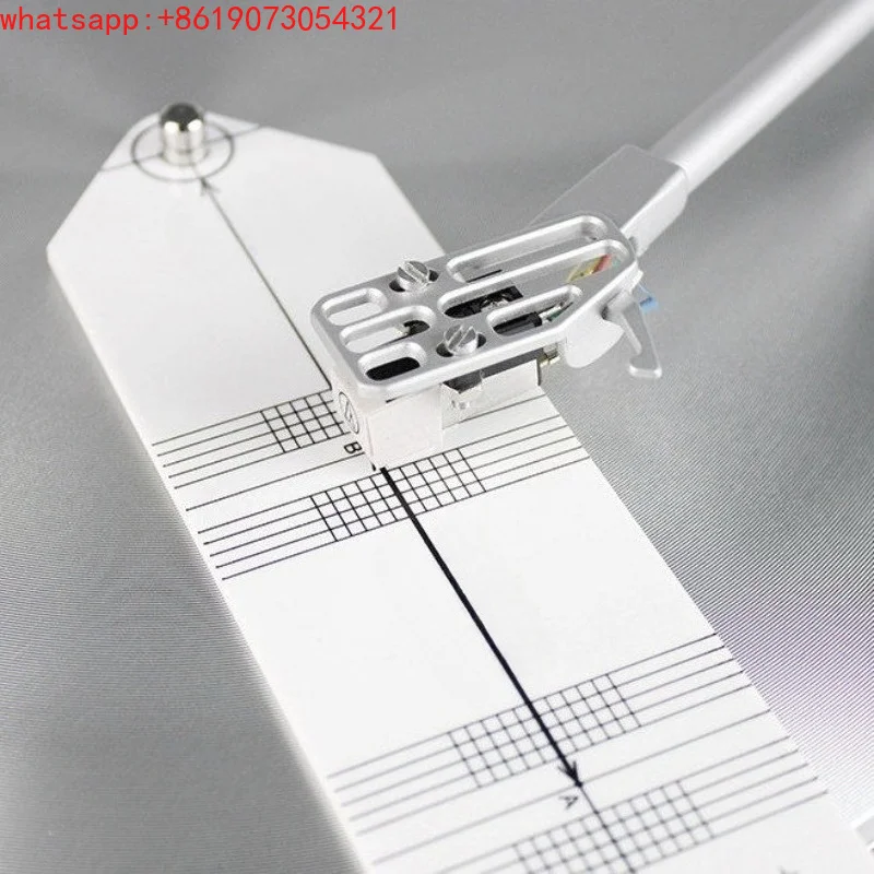 LP vinyl phonograph head stylus position calibration protractor, over-range ruler, azimuth adjustment ruler tool
