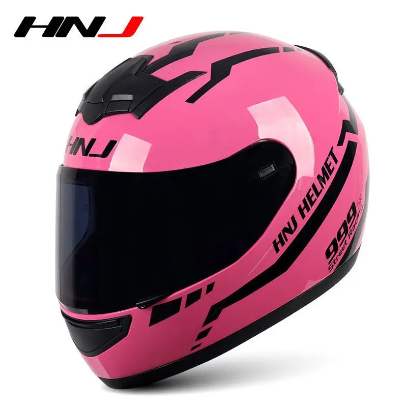 NONE Hnj Männer Motorrad helm Frauen Voll gesichts helm Reiten Persönlichkeit Horn rosa Helm Punkt Zertifizierung Casco Moto 4