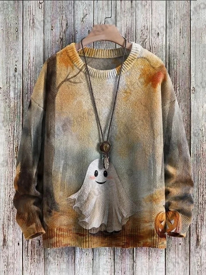 Halloween Death Crow Vintage Art Vibe Print Sweater Men's For Women's Pullover Ropa De Hombre Turtleneck Sweater