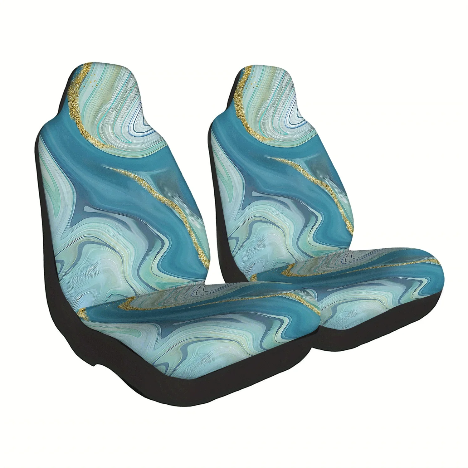 2pcs Blue And Golden Textured Pattern Car Seat Covers, Cute Car Interior Seat Accessories Front Seat Protectors For Cars, Trucks