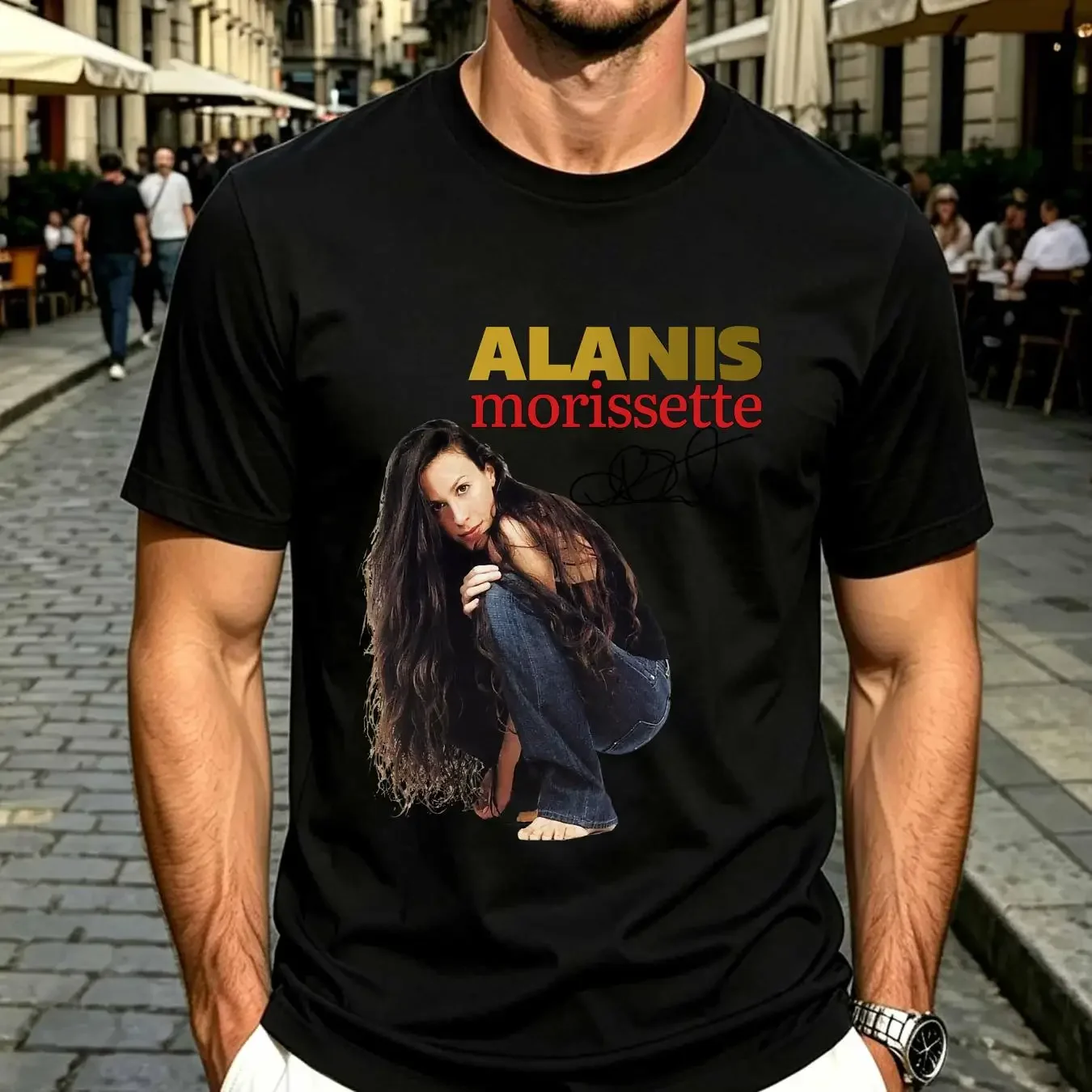 washed T Shirt Alanis Morissette Singer For Fan White S 2345XL BC3640 vintage Washed Slightly Top For Everyday Wear streetwear