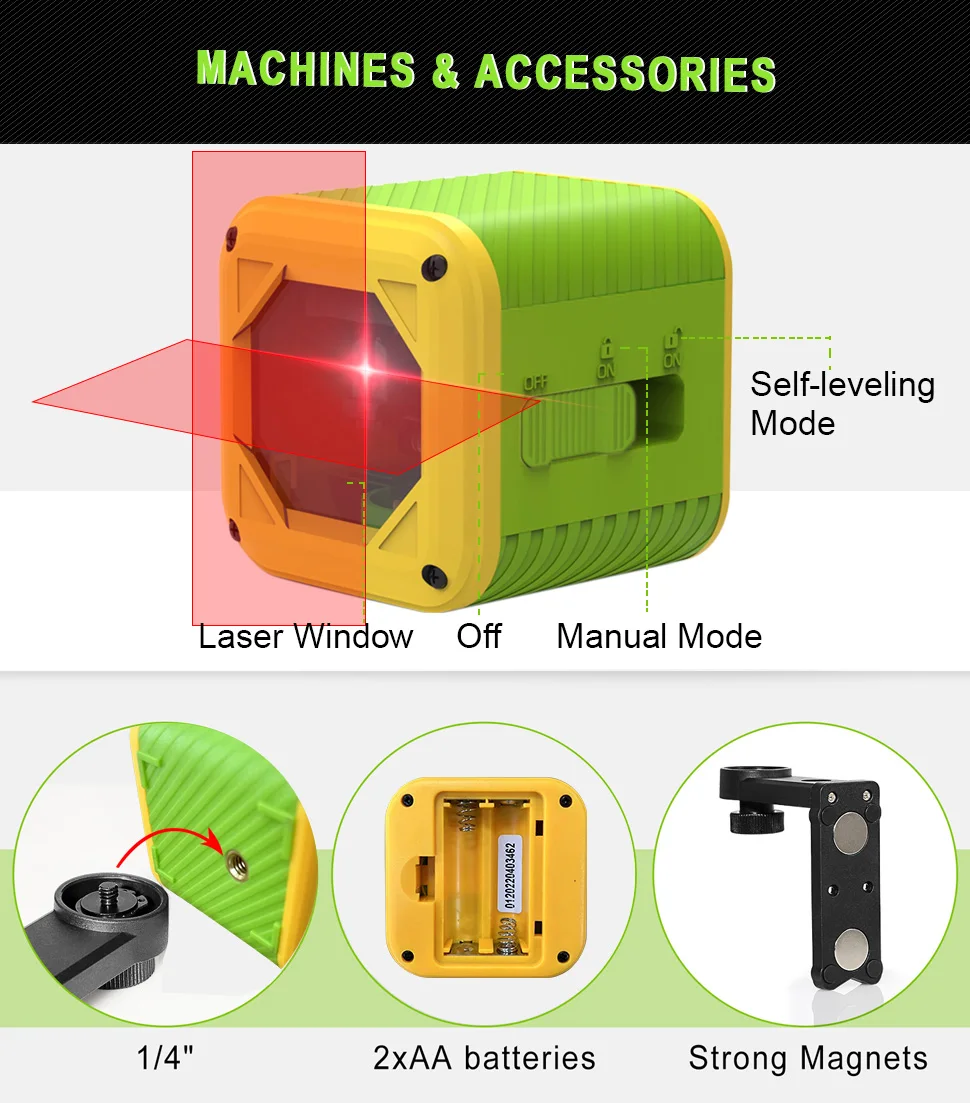 HEIPOE PRO011R 2 lines Self-leveling mini DIY Laser Level & Red Beam Cross Line with Pulse Mode & bracket laser Tool