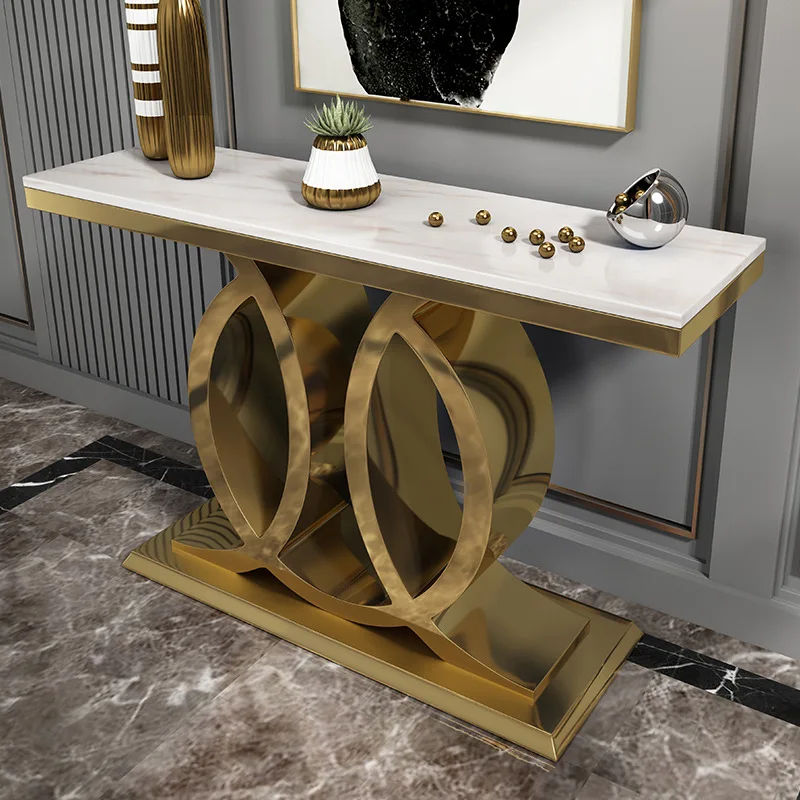 Marble Entrance Table Light Luxury Stainless Steel Entrance Table Modern Simple Decoration Table