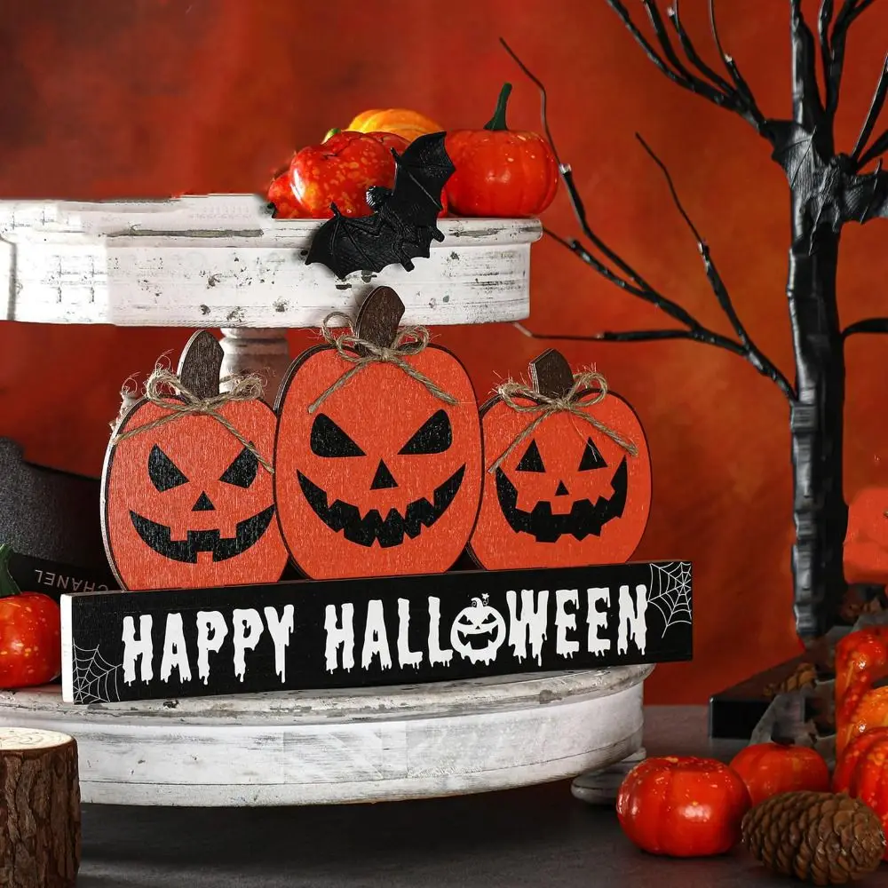 

Wooden Fall Pumpkin Table Decor Funny Cute Pumpkin Table Sign Decorative Halloween Desk Decoration Landscape