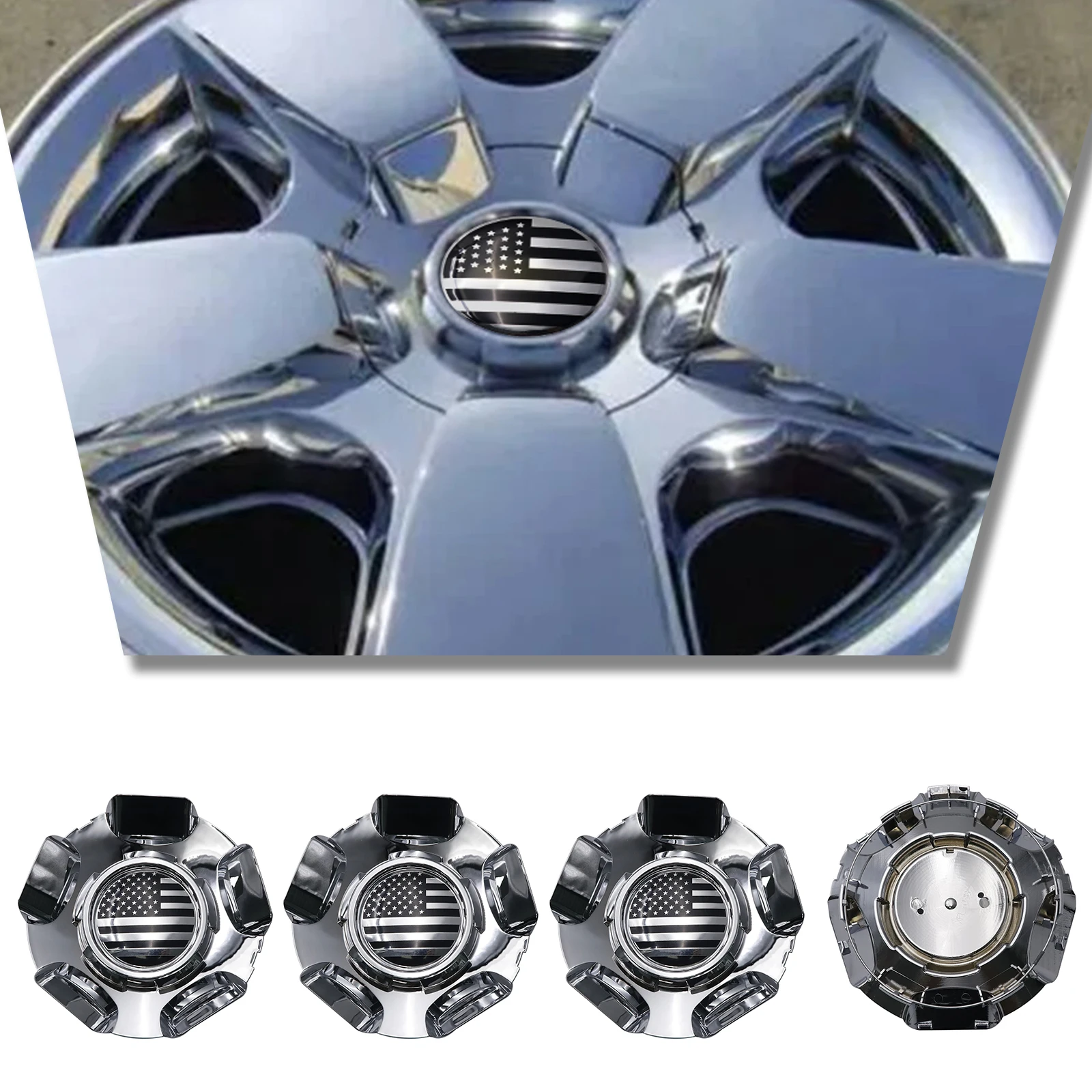 

4PCS 185mm Chrome Plastic Wheel Center Cap with American Flag for Chevy Silverado Tahoe Suburban Avalanche 2007-2014 OEM 9597345