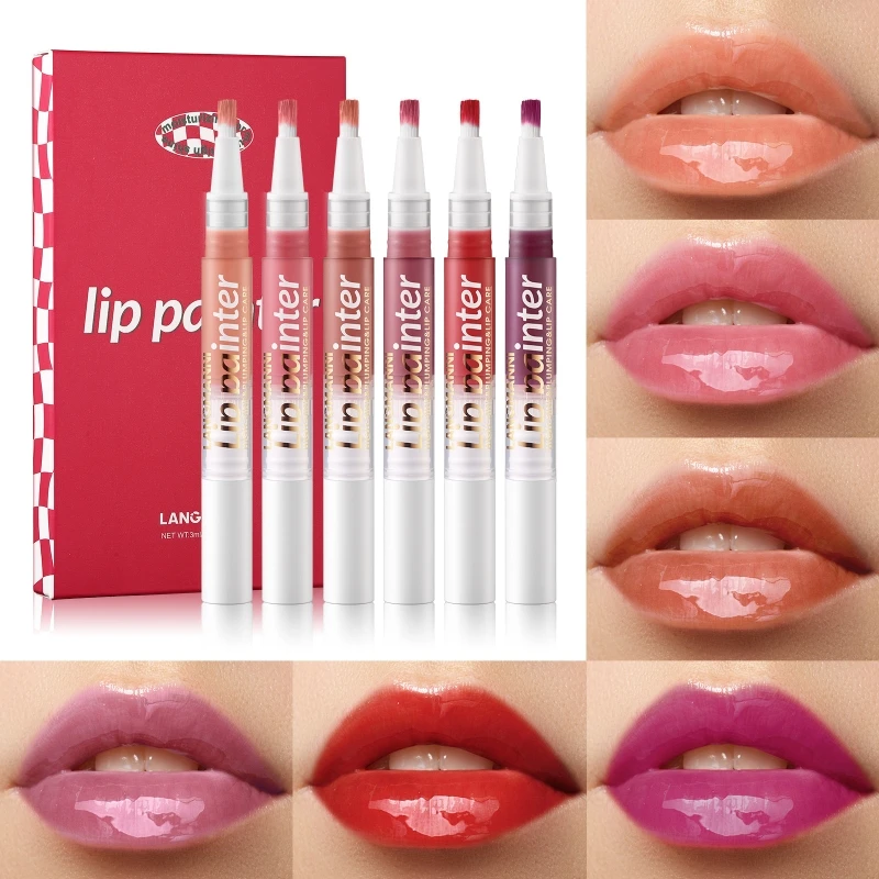 LANGMANNI Shimmering Lip Gloss with Twistable Lasting Liquid Lipstick Moisturizing Texture and Soft Brush Applicator