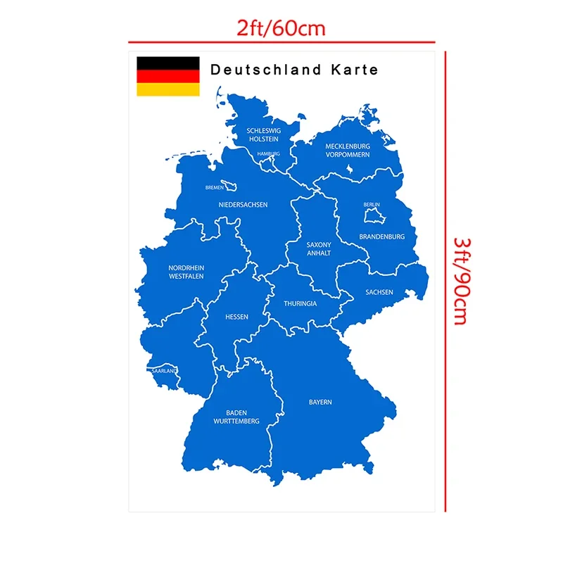 60*90cm mapa niemiecki plakat artystyczny na ścianę mapa polityczna w niemieckim obraz na płótnie klasa dekoracja wnętrz przybory szkolne